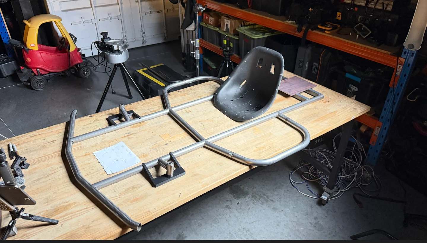 Tack-welded frame with seat positioned for a trial fit